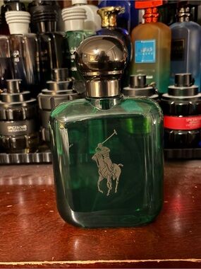 8.0 oz full Ralph Lauren Green Polo Bottle with Silver Cap